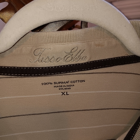 Tasso Elba Beige Tan Striped Golf Polo Shirt Mens Size XL - Picture 2 of 3